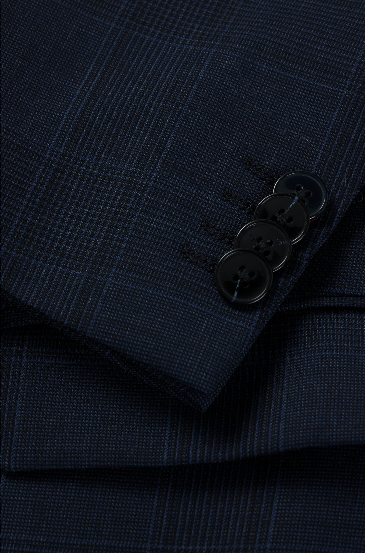 Slim-fit suit in checked stretch virgin wool, Dark Blue