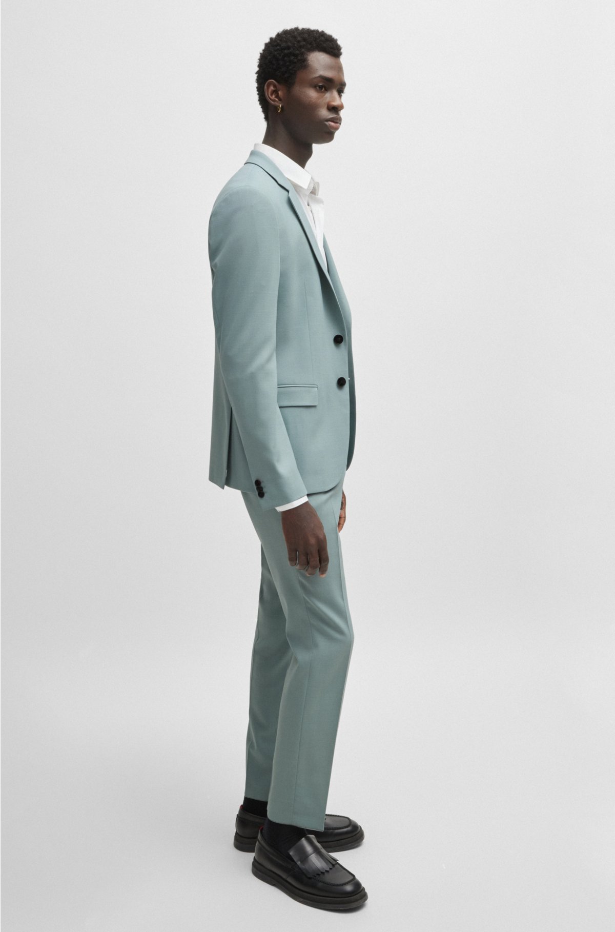 Extra-slim-fit suit in patterned stretch fabric, Light Blue