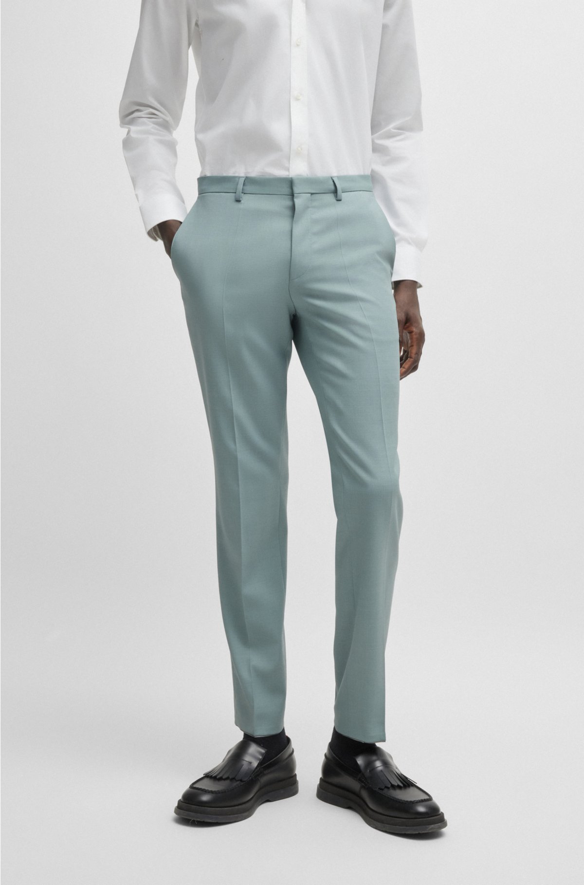 Extra-slim-fit suit in patterned stretch fabric, Light Blue
