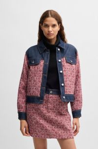 Multicoloured-tweed jacket with denim trims, Pink Patterned