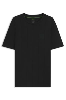 Cotton-blend T-shirt with drop-needle stitching, Black