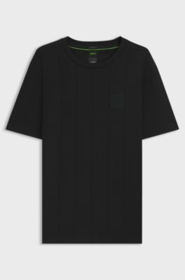 Cotton-blend T-shirt with drop-needle stitching, Black