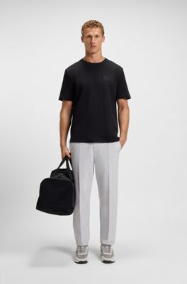 Cotton-blend T-shirt with drop-needle stitching, Black