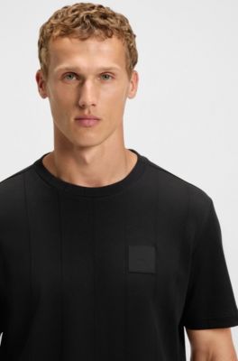 Cotton-blend T-shirt with drop-needle stitching, Black
