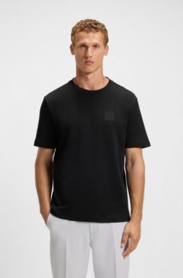 Cotton-blend T-shirt with drop-needle stitching, Black