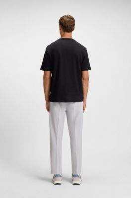 Cotton-blend T-shirt with drop-needle stitching, Black