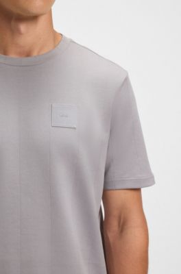 Cotton-blend T-shirt with drop-needle stitching, Light Grey