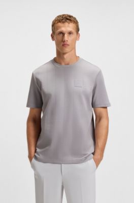 Cotton-blend T-shirt with drop-needle stitching, Light Grey