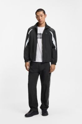 Loose-fit tracksuit bottoms with Happy HUGO logo, Black