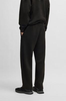 Faux-suede tracksuit bottoms with logo badge, Black