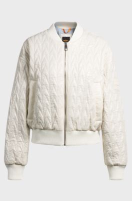 Water-repellent bomber jacket with patterned quilting, White
