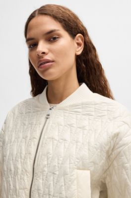 Water-repellent bomber jacket with patterned quilting, White