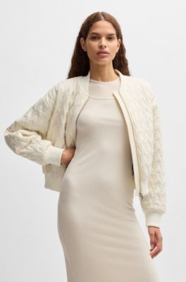 Water-repellent bomber jacket with patterned quilting, White