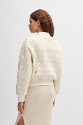 Water-repellent bomber jacket with patterned quilting, White