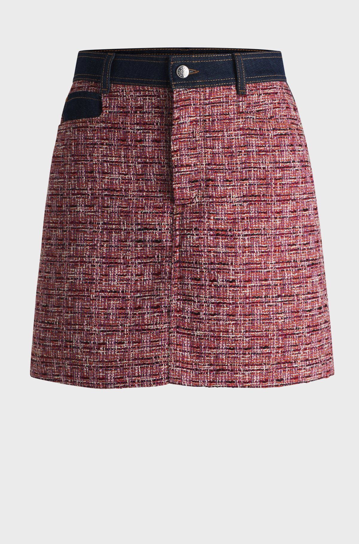 BOSS - Multicoloured-tweed A-line skirt with denim trims BOSS - Multicoloured-tweed A-line skirt with denim trims
