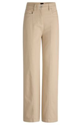 Cotton-blend trousers with stitching details, Light Beige