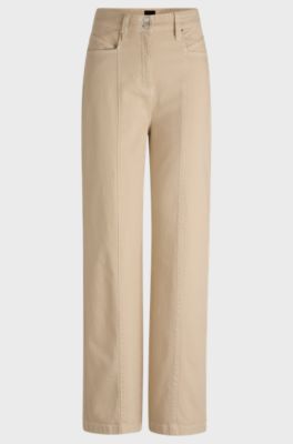 Cotton-blend trousers with stitching details, Light Beige