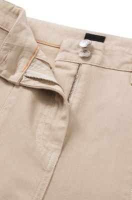 Cotton-blend trousers with stitching details, Light Beige