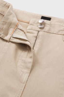 Cotton-blend trousers with stitching details, Light Beige