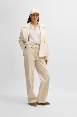 Cotton-blend trousers with stitching details, Light Beige