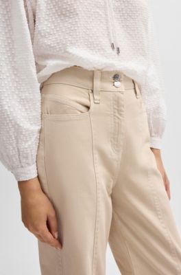 Cotton-blend trousers with stitching details, Light Beige