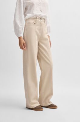 Cotton-blend trousers with stitching details, Light Beige