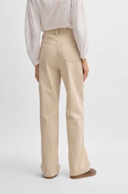 Cotton-blend trousers with stitching details, Light Beige