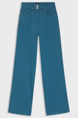 Cotton-blend trousers with stitching details, Dark Blue
