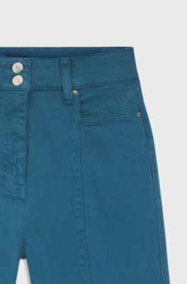 Cotton-blend trousers with stitching details, Dark Blue