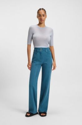 Cotton-blend trousers with stitching details, Dark Blue