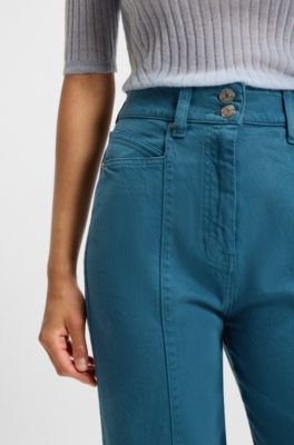 Cotton-blend trousers with stitching details, Dark Blue