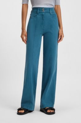 Cotton-blend trousers with stitching details, Dark Blue