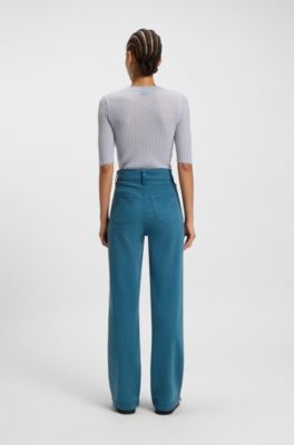 Cotton-blend trousers with stitching details, Dark Blue