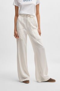 Wide-leg trousers with belt and pocket detailing, White