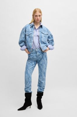 Relaxed-fit blouse in striped cotton-blend poplin, Blue