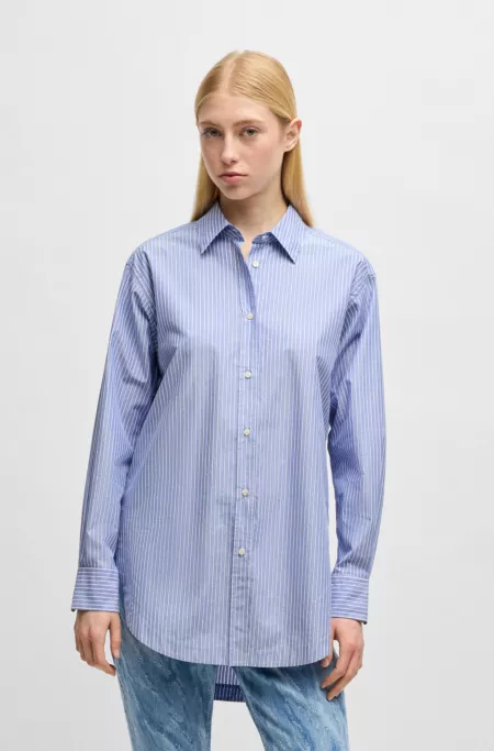 Relaxed-fit blouse in striped cotton-blend poplin