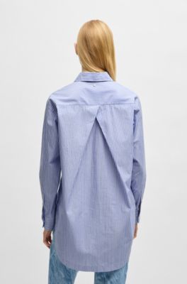 Relaxed-fit blouse in striped cotton-blend poplin, Blue