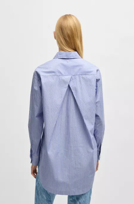 Relaxed-fit blouse in striped cotton-blend poplin