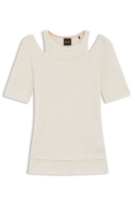 Layered top with ribbed structure, White