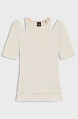 Layered top with ribbed structure, White