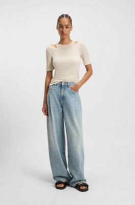 Layered top with ribbed structure, White