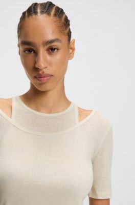 Layered top with ribbed structure, White