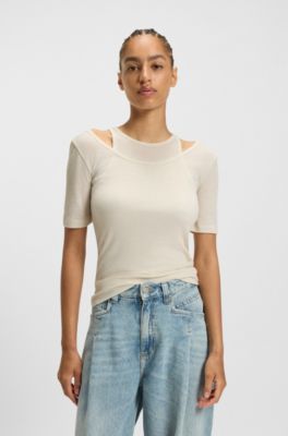 Layered top with ribbed structure, White