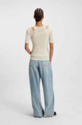 Layered top with ribbed structure, White