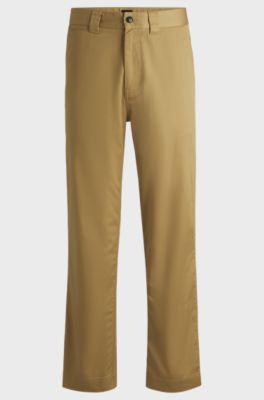Straight-fit trousers in cotton-blend twill, Beige