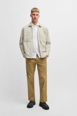 Straight-fit trousers in cotton-blend twill, Beige