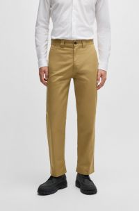 Straight-fit trousers in cotton-blend twill, Beige