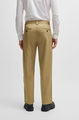 Straight-fit trousers in cotton-blend twill, Beige
