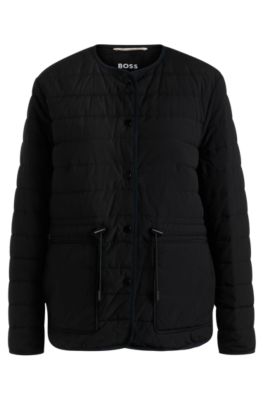 Water-repellent padded jacket with drawcord waist, Black