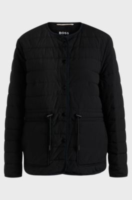 Water-repellent padded jacket with drawcord waist, Black